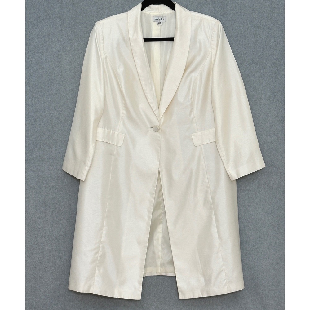 Isabella Womens Jacket Plus 24W Ivory Slubbed Shantung Longline Duster Occasion